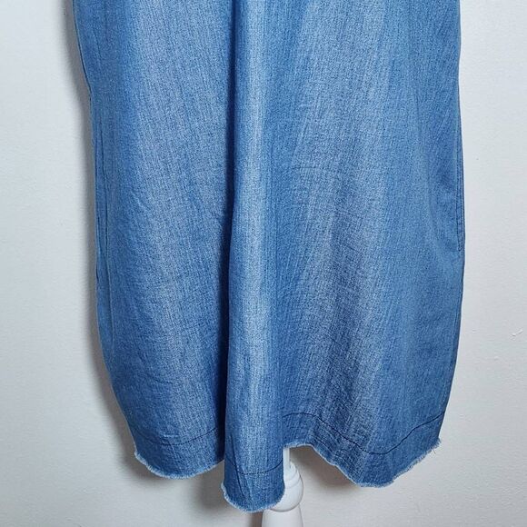 Mittoshop Chambray Mini Dress with Lace-Up Front Size Large Chambray Dress - Picture 4 of 9